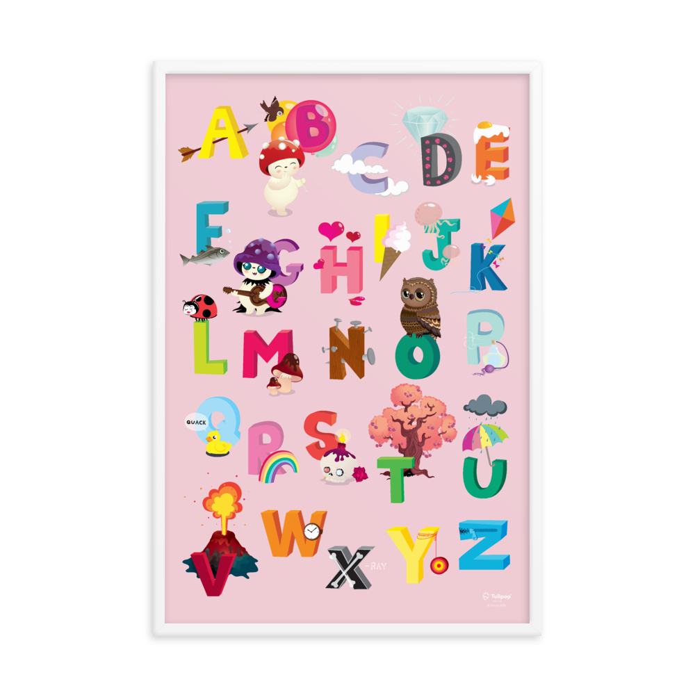 Framed Pink ABC poster